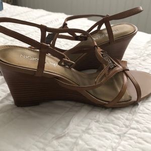 Brown strappy wedge heel sandals